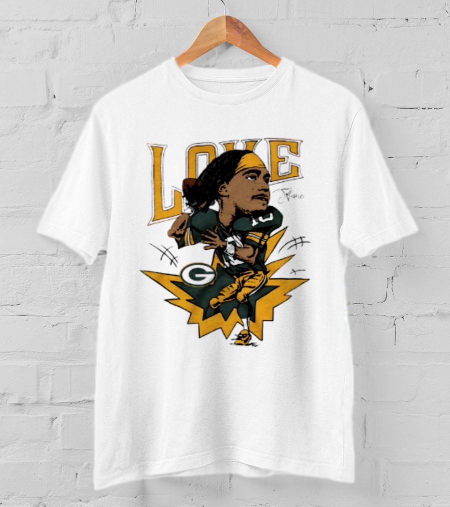 Green Bay Packers Jordan Love Caricature Football Star T-Shirt