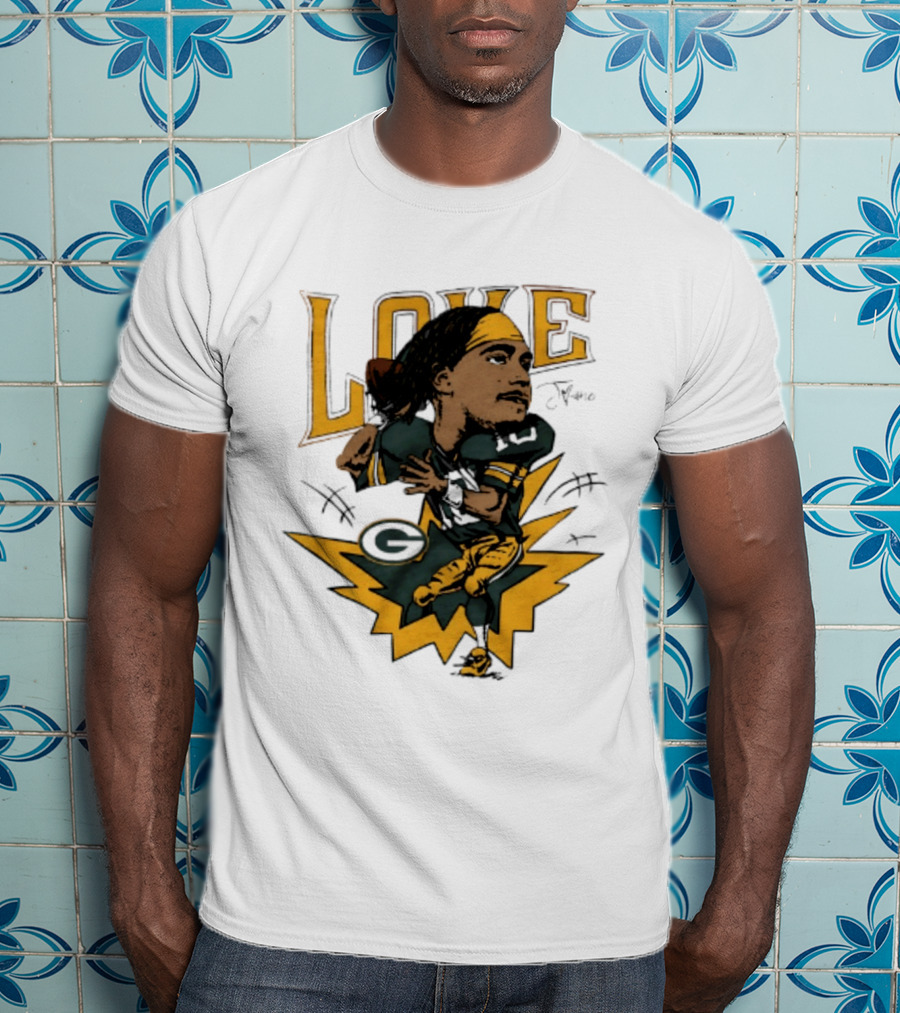 Green Bay Packers Jordan Love Caricature Football Star T-Shirt