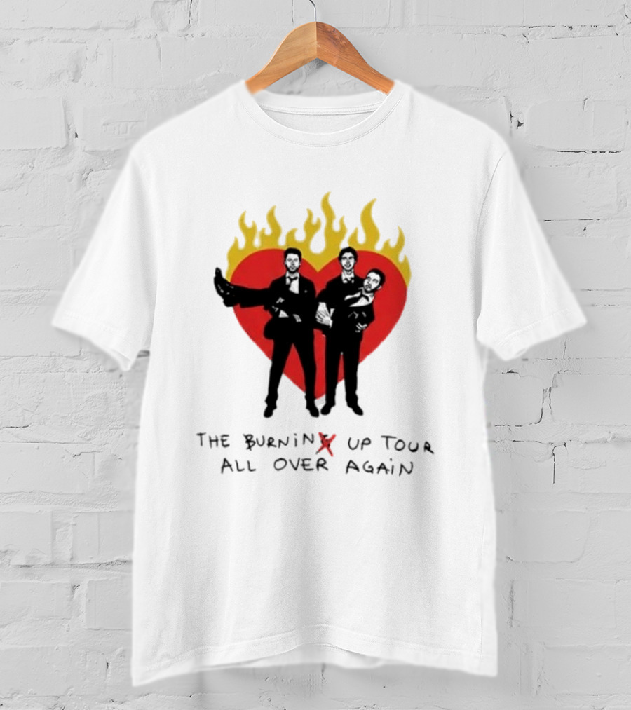 Jonas Brothers Burnin' Up Tour All Over Again Heart Flames Silhouette 2026 T-Shirt