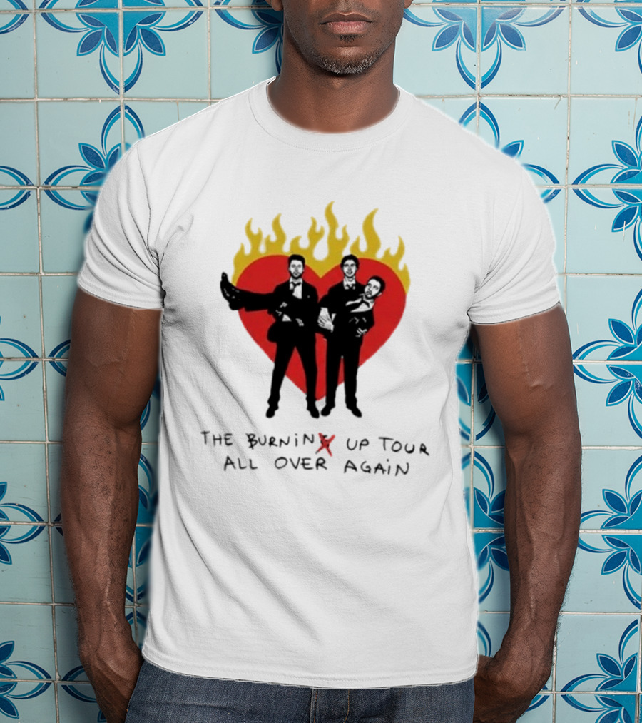 Jonas Brothers Burnin' Up Tour All Over Again Heart Flames Silhouette 2026 T-Shirt