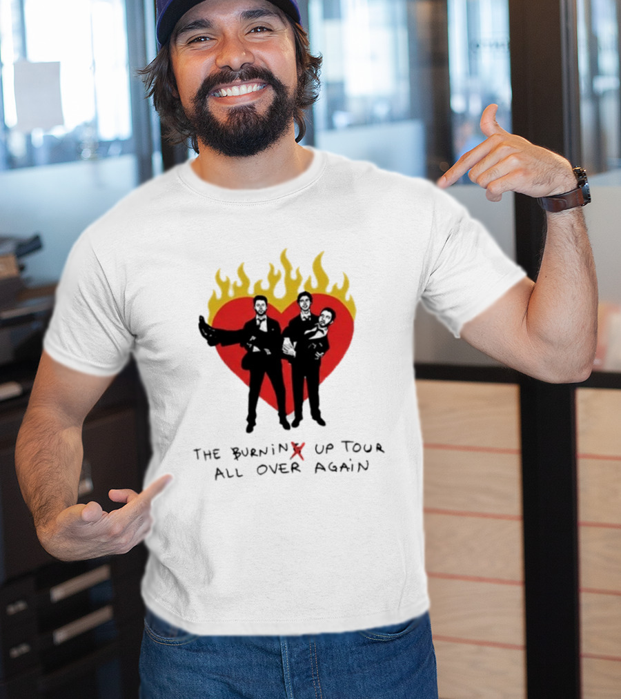 Jonas Brothers Burnin' Up Tour All Over Again Heart Flames Silhouette 2026 T-Shirt