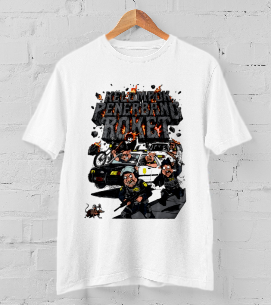 Kelompok Penerbang Roket Pig Police Bastard Burning Riot Scene T-Shirt
