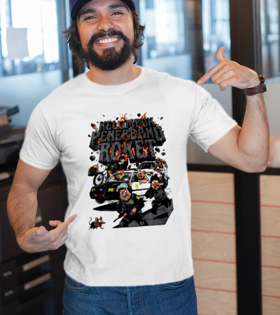 Kelompok Penerbang Roket Pig Police Bastard Burning Riot Scene T-Shirt