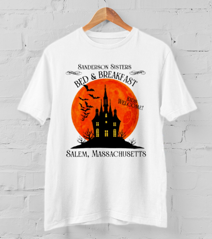 Sanderson Sisters Bed And Breakfast Kids Welcome Salem Massachusetts Halloween Bats Haunted House T-Shirt