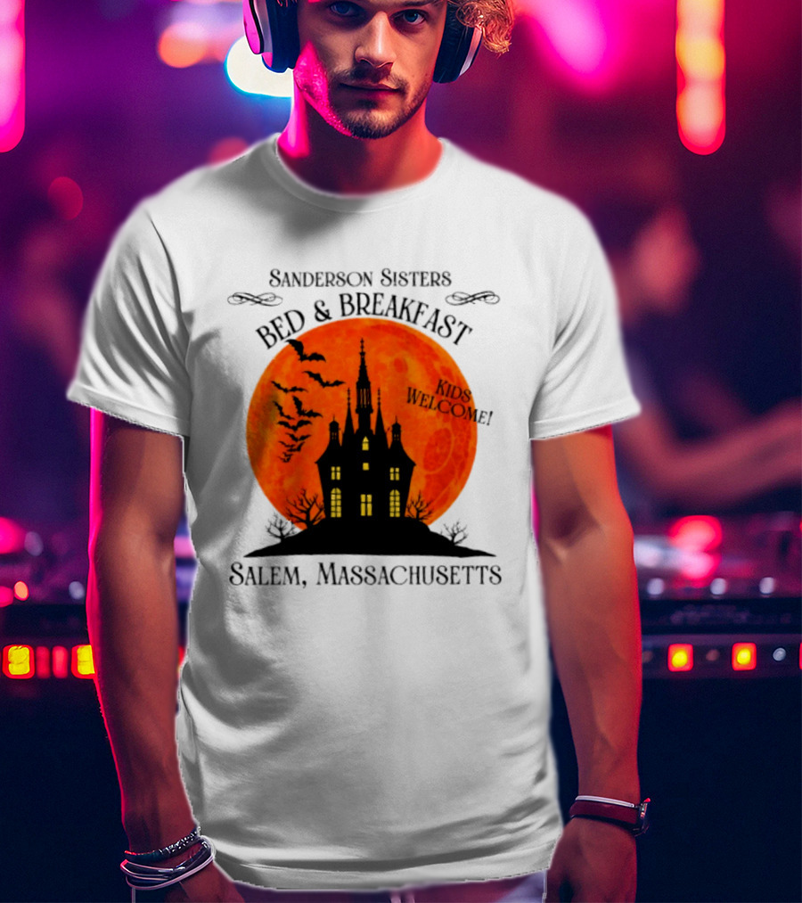 Sanderson Sisters Bed And Breakfast Kids Welcome Salem Massachusetts Halloween Bats Haunted House T-Shirt