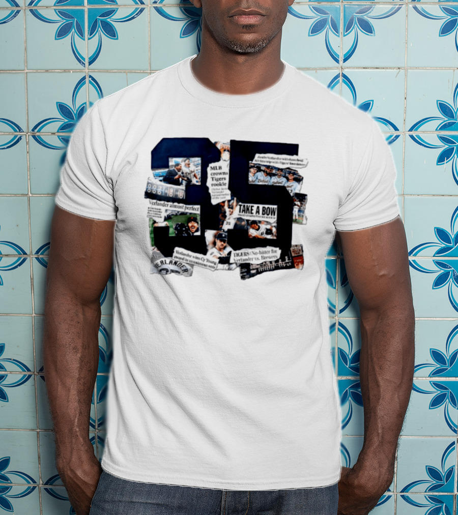 Justin Verlander MLB Crowns Tigers Rookie No Hitter Collage 35 T-Shirt