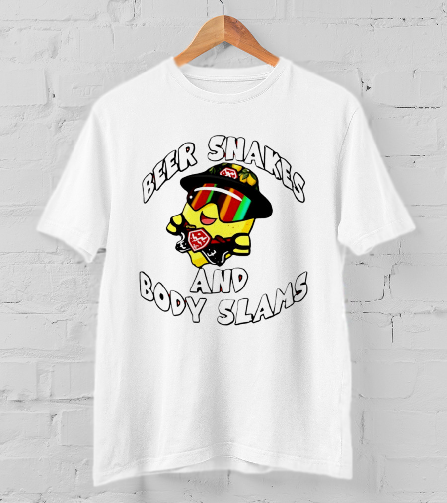 Beer Snakes And Body Slams Lemon Guy Fun Retro 90s T-Shirt