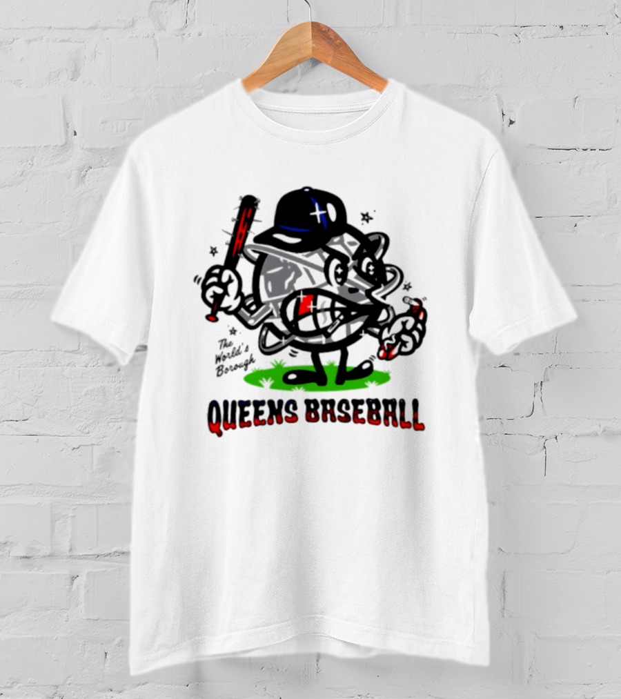 Queens Baseball The World's Borough Hot Dog Baseball Cap Cartoon T-Shirt