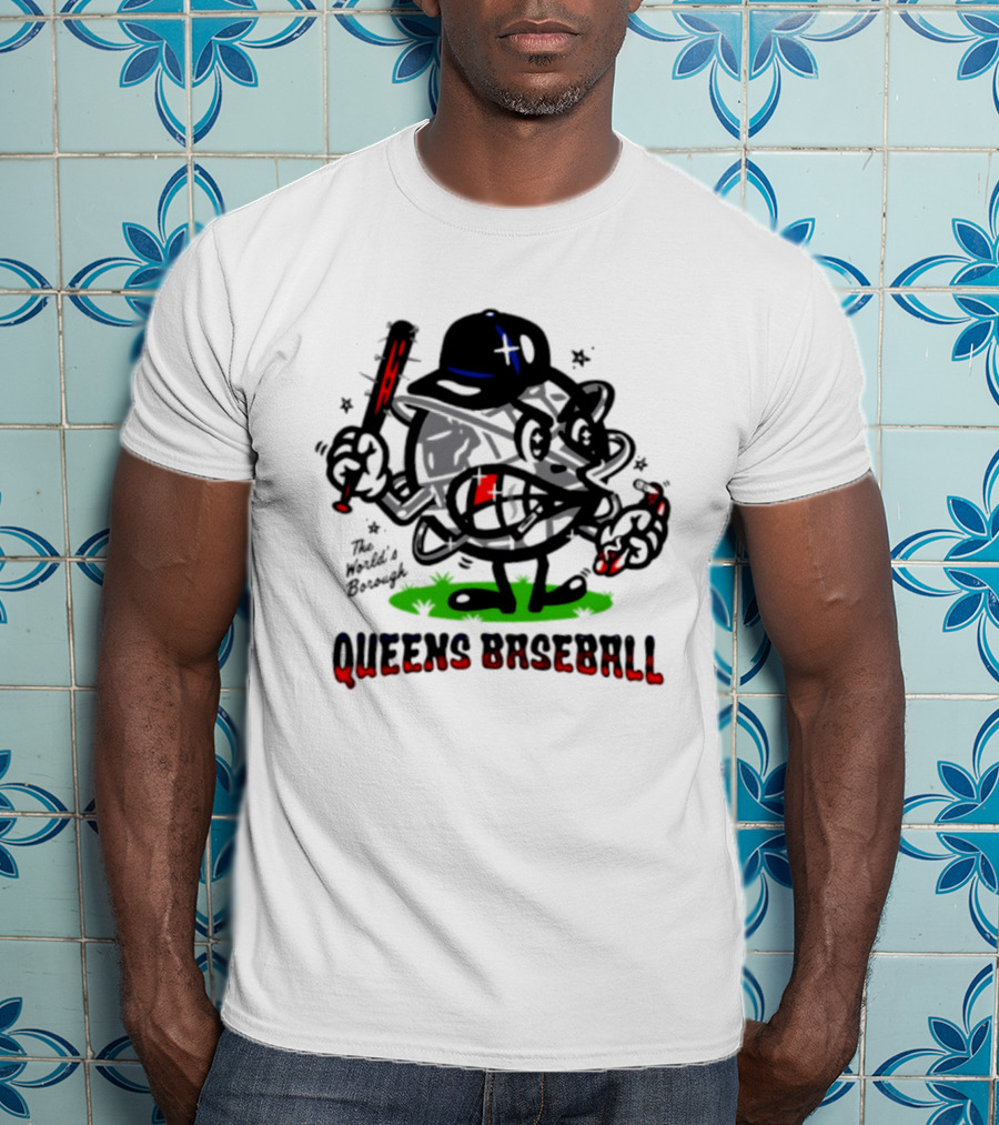 Queens Baseball The World's Borough Hot Dog Baseball Cap Cartoon T-Shirt