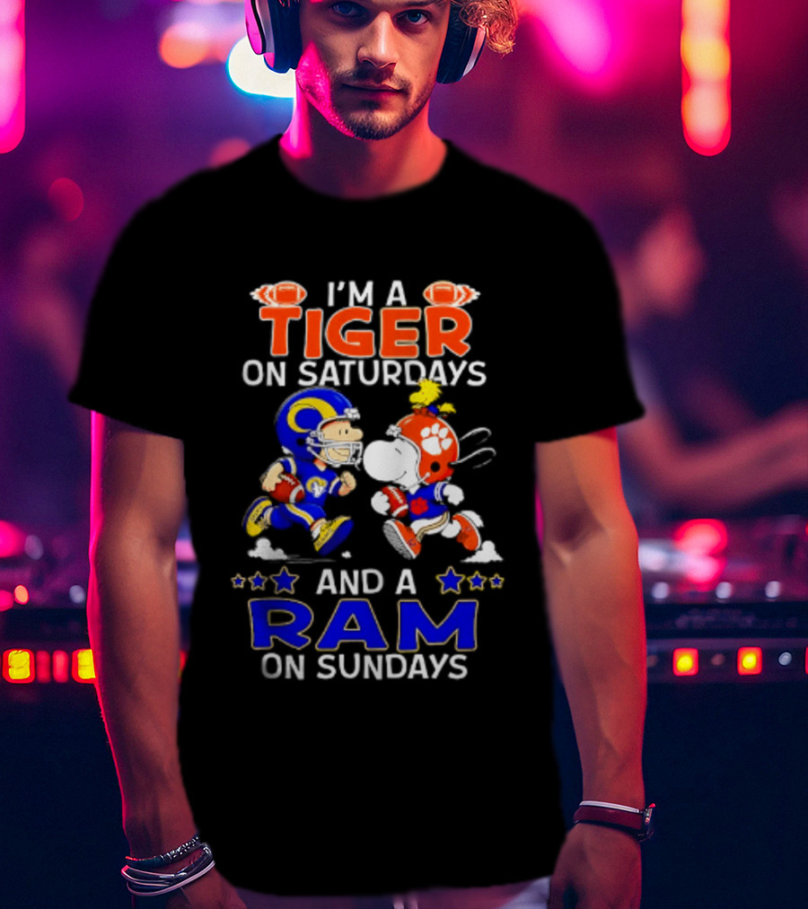 Peanuts I'm A Tiger On Saturdays And A Ram On Sundays Football Fans T-Shirt