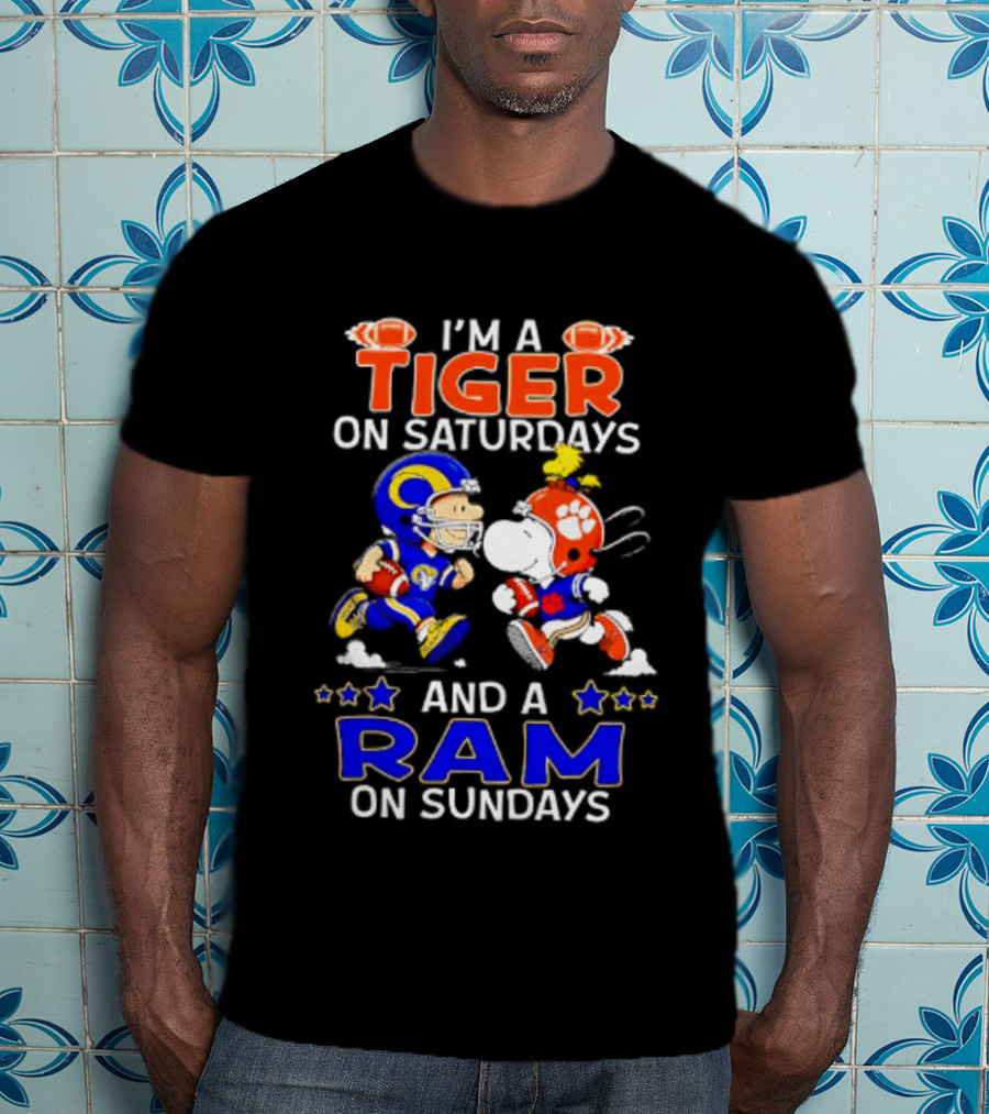 Peanuts I'm A Tiger On Saturdays And A Ram On Sundays Football Fans T-Shirt