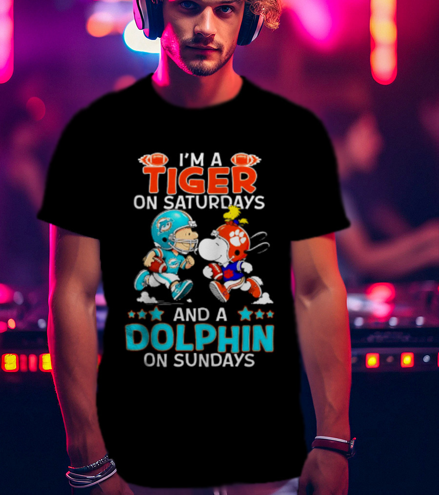 I'm A Tiger On Saturdays And A Dolphin On Sundays Peanuts Football T-Shirt