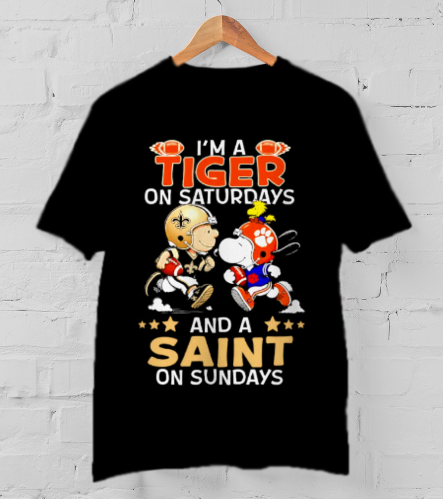Tiger On Saturdays And Saint On Sundays Football Peanuts Characters T-Shirt