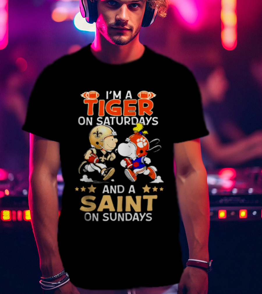 Tiger On Saturdays And Saint On Sundays Football Peanuts Characters T-Shirt