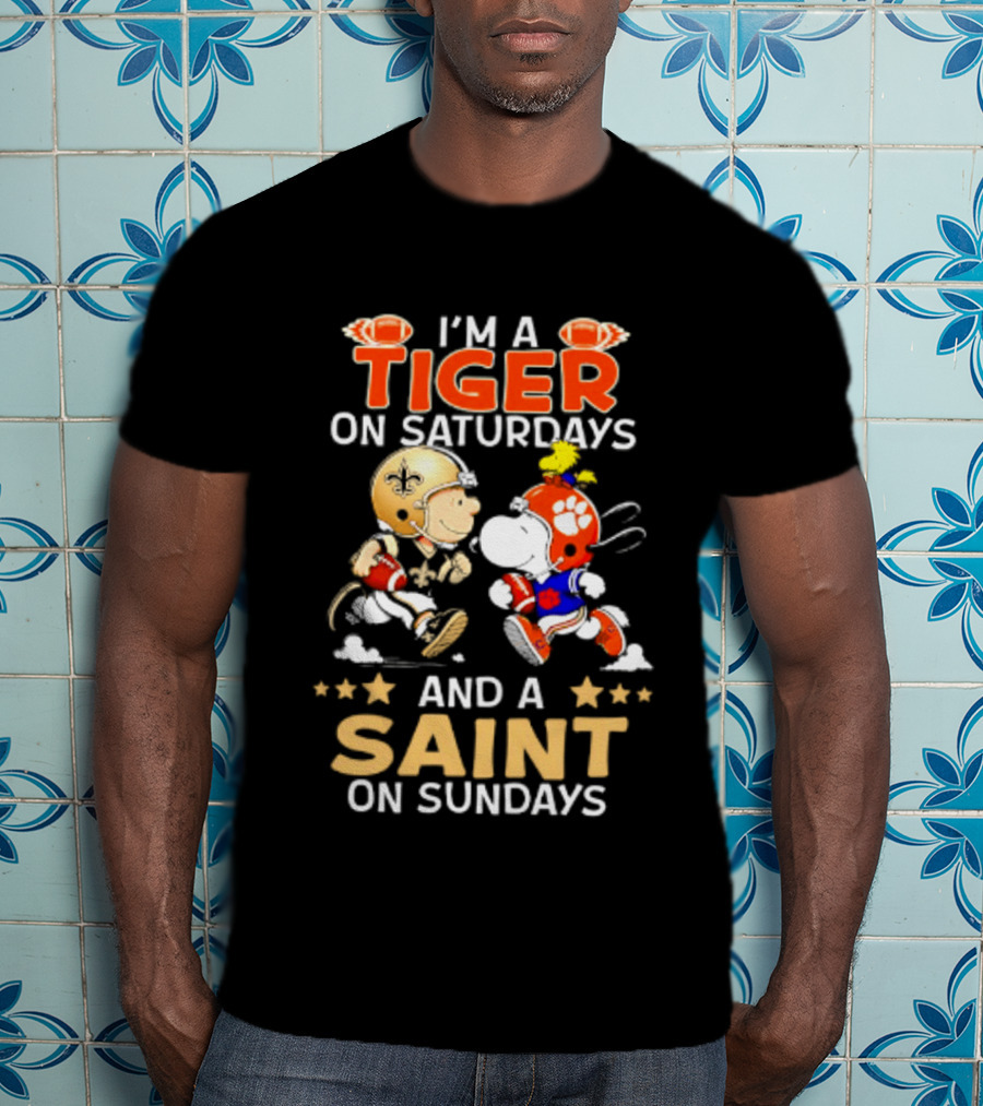 Tiger On Saturdays And Saint On Sundays Football Peanuts Characters T-Shirt