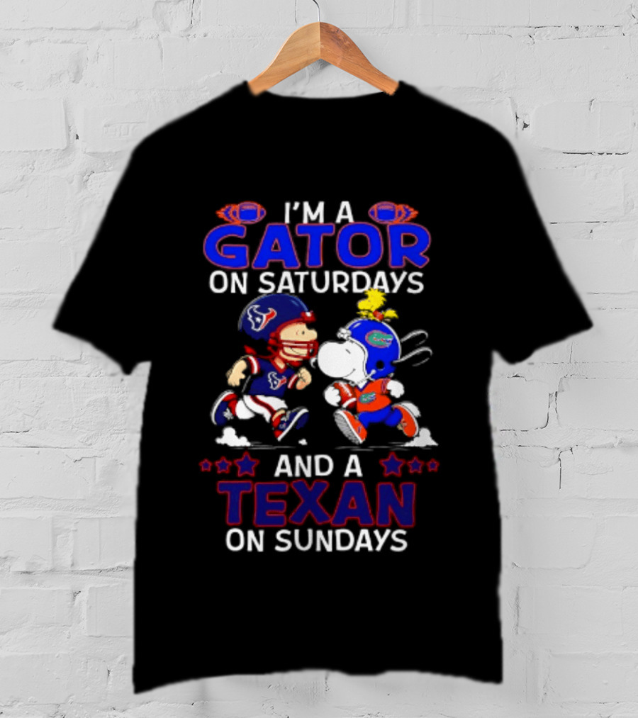 Peanuts Gator On Saturdays Texan On Sundays Football Mashup T-Shirt