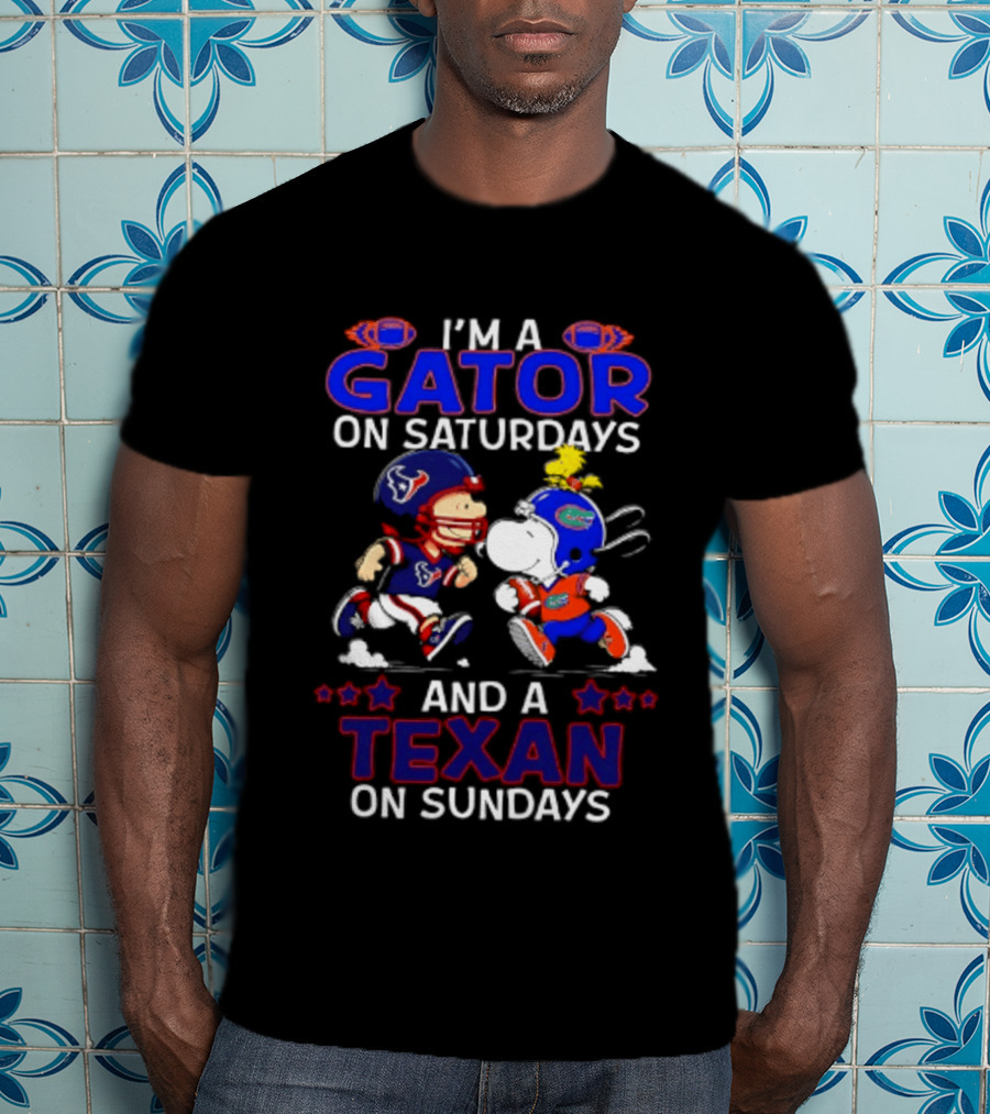 Peanuts Gator On Saturdays Texan On Sundays Football Mashup T-Shirt