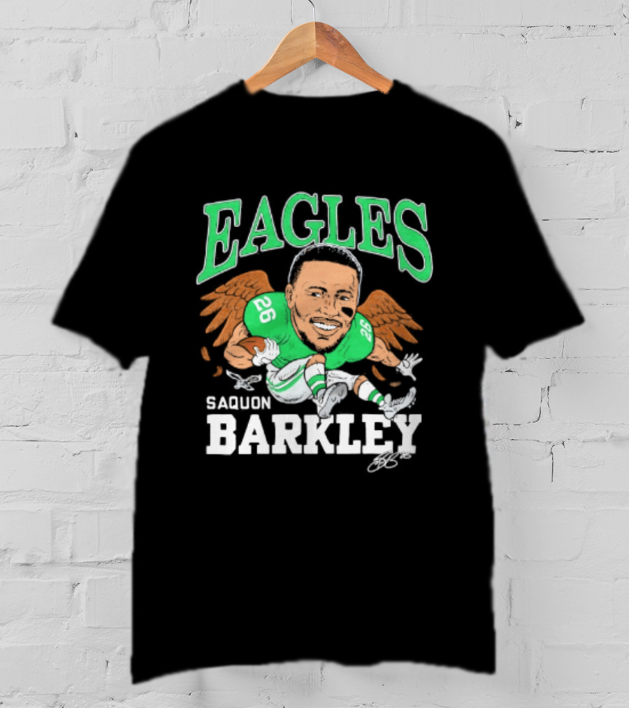 Eagles Saquon Barkley Caricature Green Wings 26 T-Shirt