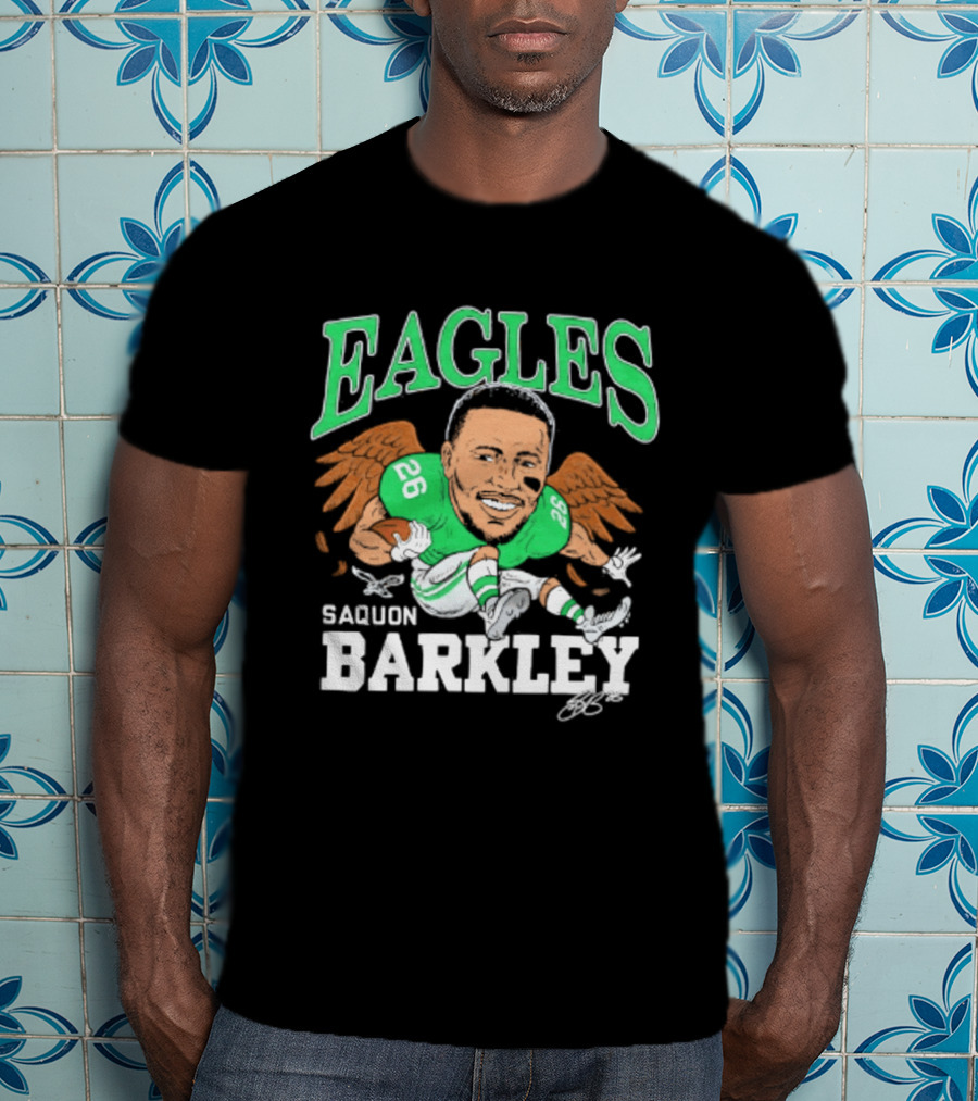 Eagles Saquon Barkley Caricature Green Wings 26 T-Shirt