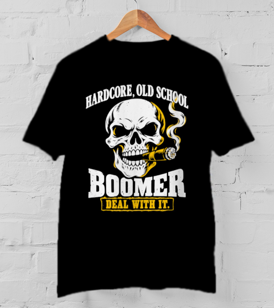 Hardcore Old School Boomer Skull Smoking Deal With It T-Shirt