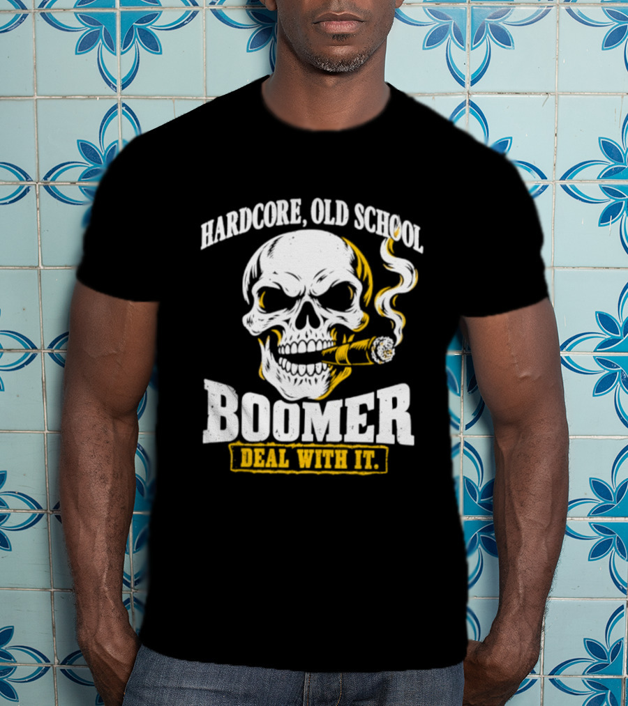 Hardcore Old School Boomer Skull Smoking Deal With It T-Shirt