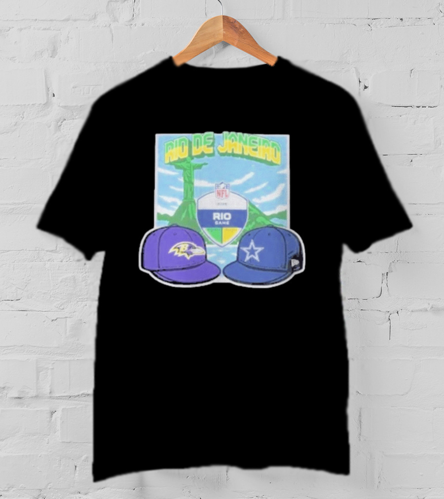 Rio De Janeiro NFL Cristo Redentor Baltimore Ravens Dallas Cowboys Cap Matchup T-Shirt