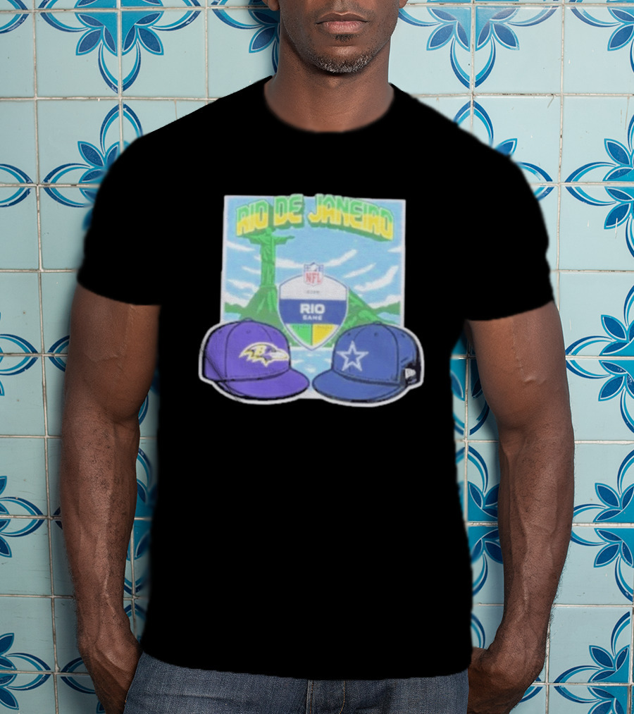 Rio De Janeiro NFL Cristo Redentor Baltimore Ravens Dallas Cowboys Cap Matchup T-Shirt