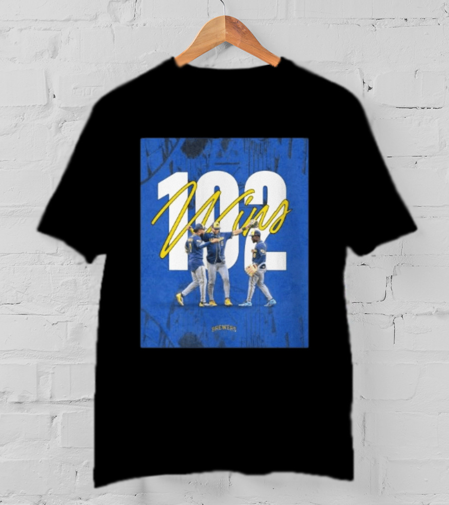 Milwaukee Brewers 102 Wins Blue Background Team Celebration T-Shirt
