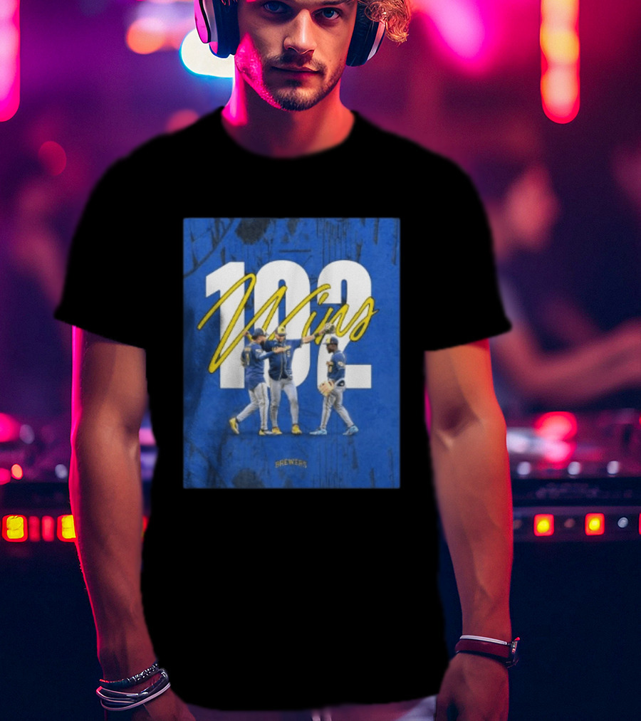 Milwaukee Brewers 102 Wins Blue Background Team Celebration T-Shirt