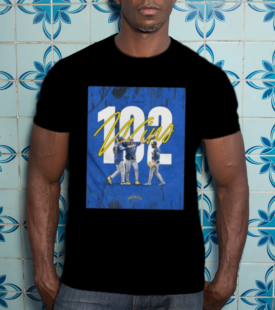 Milwaukee Brewers 102 Wins Blue Background Team Celebration T-Shirt