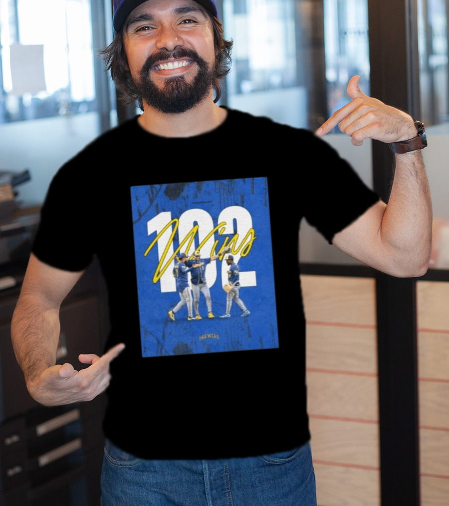 Milwaukee Brewers 102 Wins Blue Background Team Celebration T-Shirt