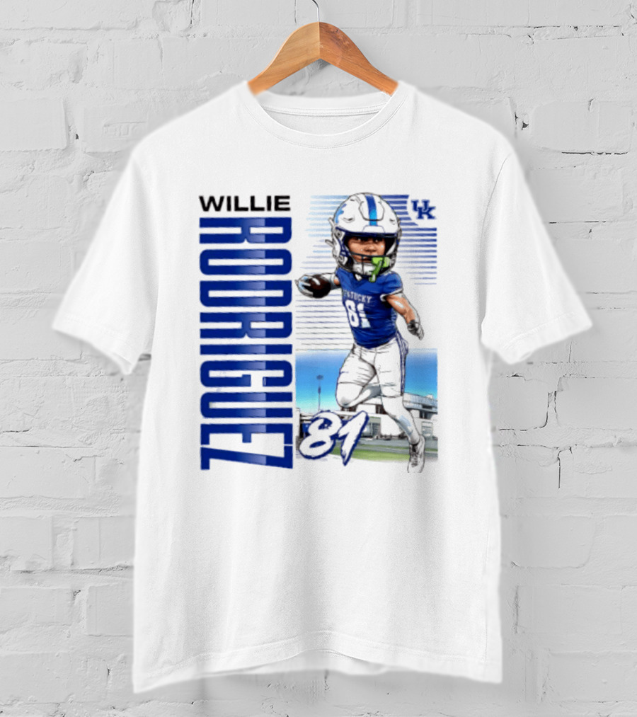 Willie Rodriguez 81 Kentucky Wildcats NCAA Football Player Name Caricature T-Shirt