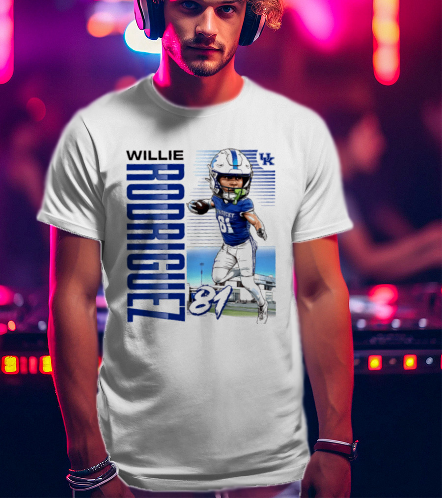 Willie Rodriguez 81 Kentucky Wildcats NCAA Football Player Name Caricature T-Shirt