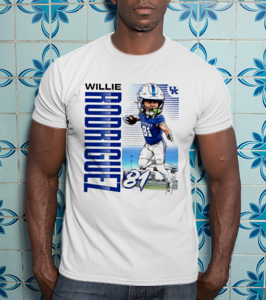 Willie Rodriguez 81 Kentucky Wildcats NCAA Football Player Name Caricature T-Shirt
