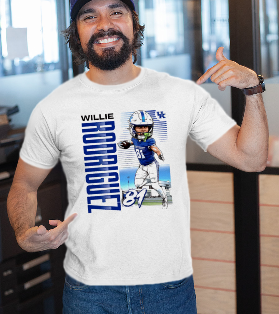 Willie Rodriguez 81 Kentucky Wildcats NCAA Football Player Name Caricature T-Shirt