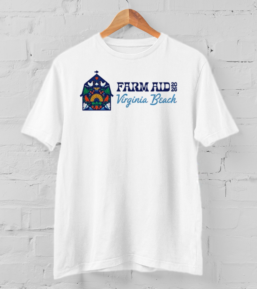 Farm Aid 2026 Virginia Beach Stained Glass Barn Sunflowers Doves T-Shirt