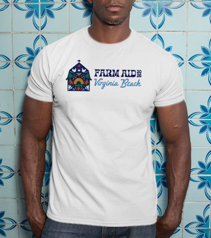 Farm Aid 2026 Virginia Beach Stained Glass Barn Sunflowers Doves T-Shirt