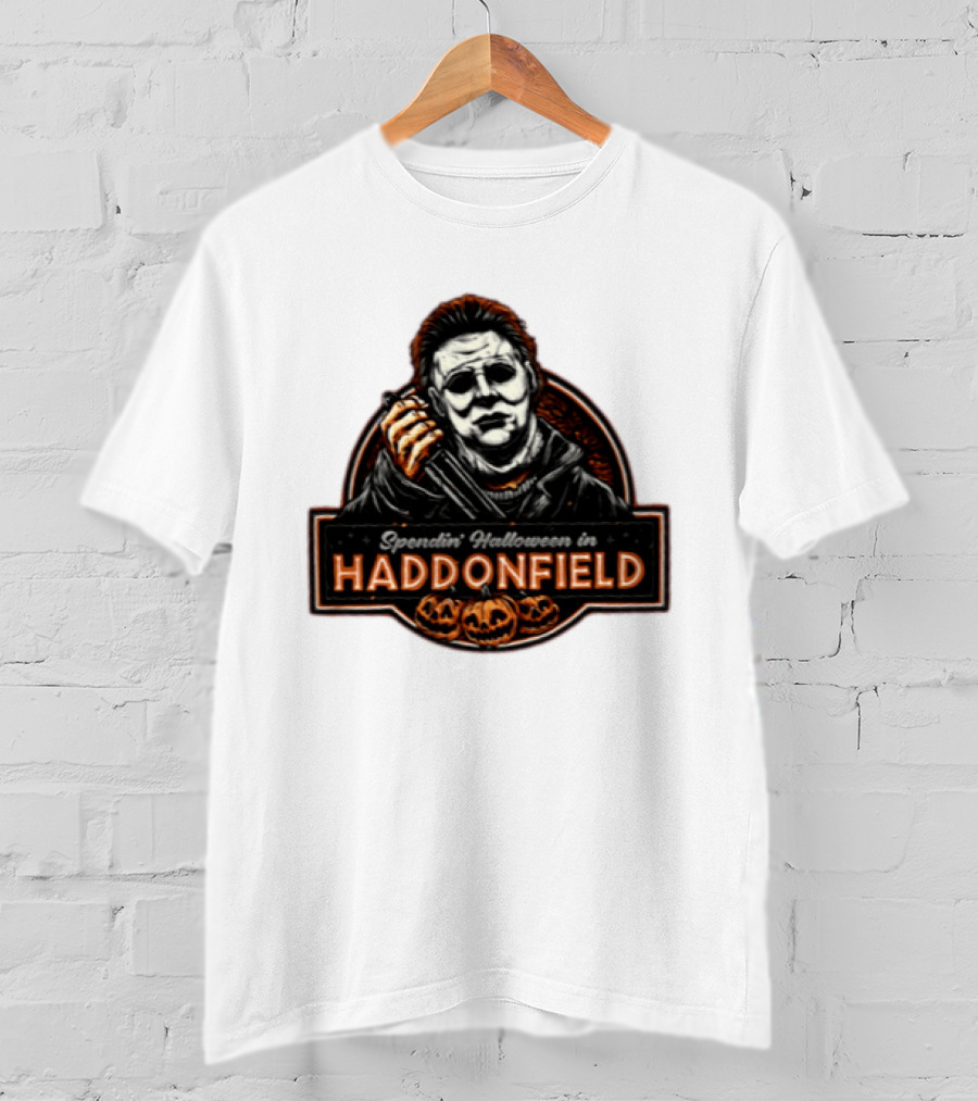 Michael Myers Spendin' Halloween In Haddonfield With Pumpkins T-Shirt