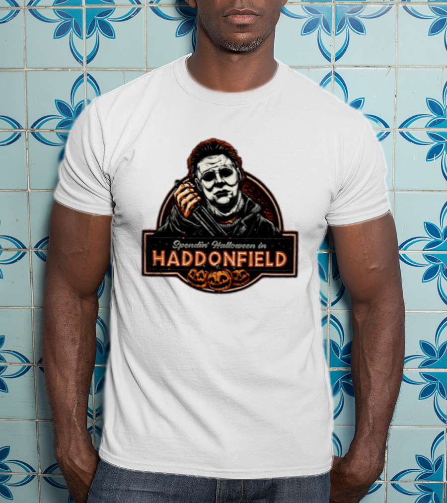 Michael Myers Spendin' Halloween In Haddonfield With Pumpkins T-Shirt
