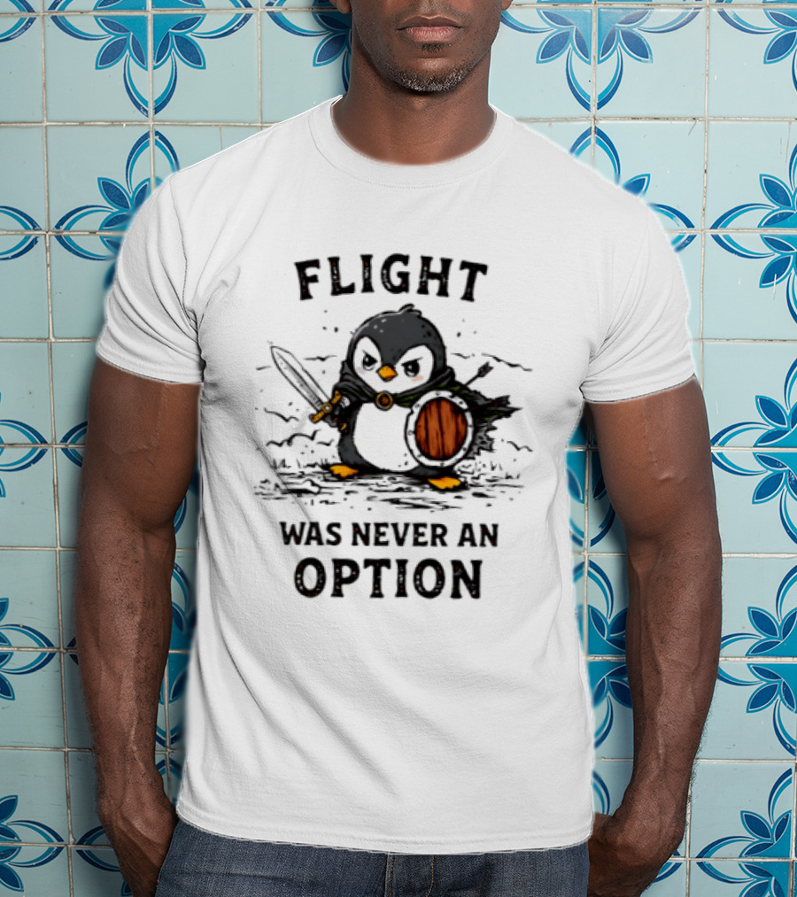 Penguin Knight Flight Was Never An Option Sword And Shield Warrior T-Shirt