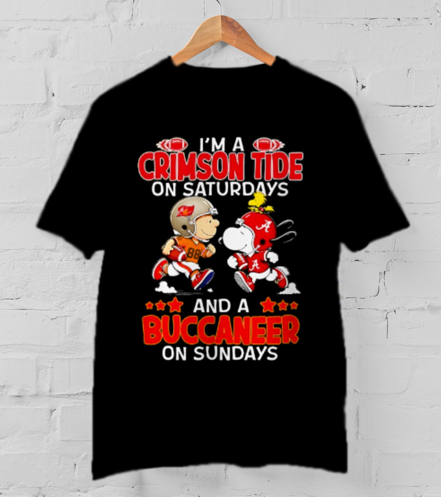 I'm A Crimson Tide On Saturdays And A Buccaneer On Sundays Peanuts Football Fan T-Shirt