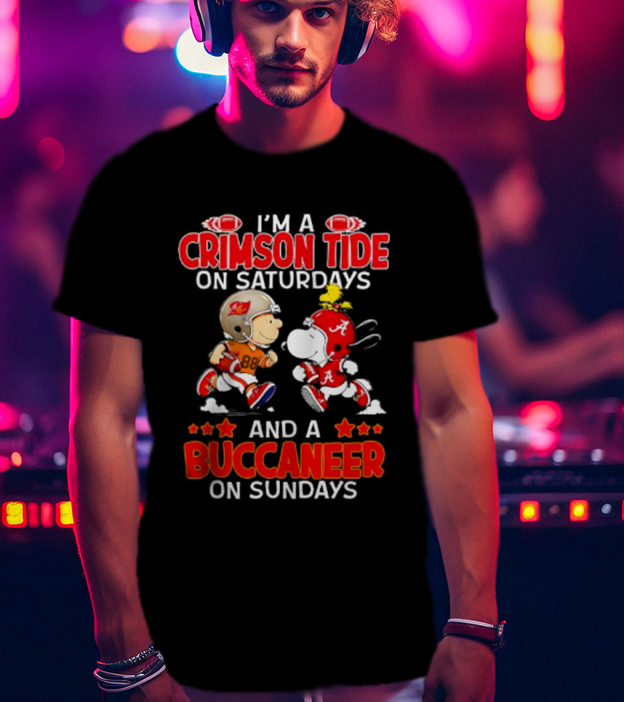 I'm A Crimson Tide On Saturdays And A Buccaneer On Sundays Peanuts Football Fan T-Shirt