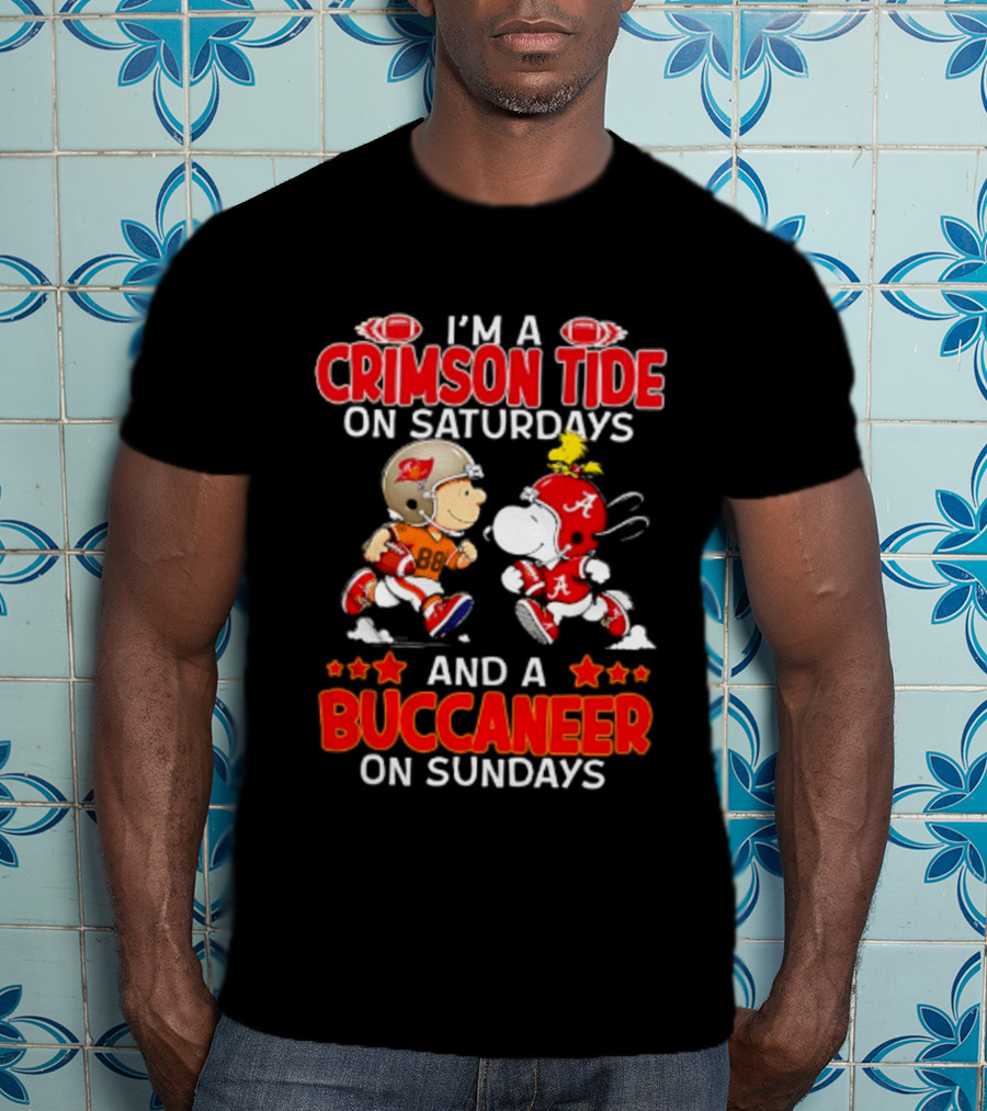 I'm A Crimson Tide On Saturdays And A Buccaneer On Sundays Peanuts Football Fan T-Shirt