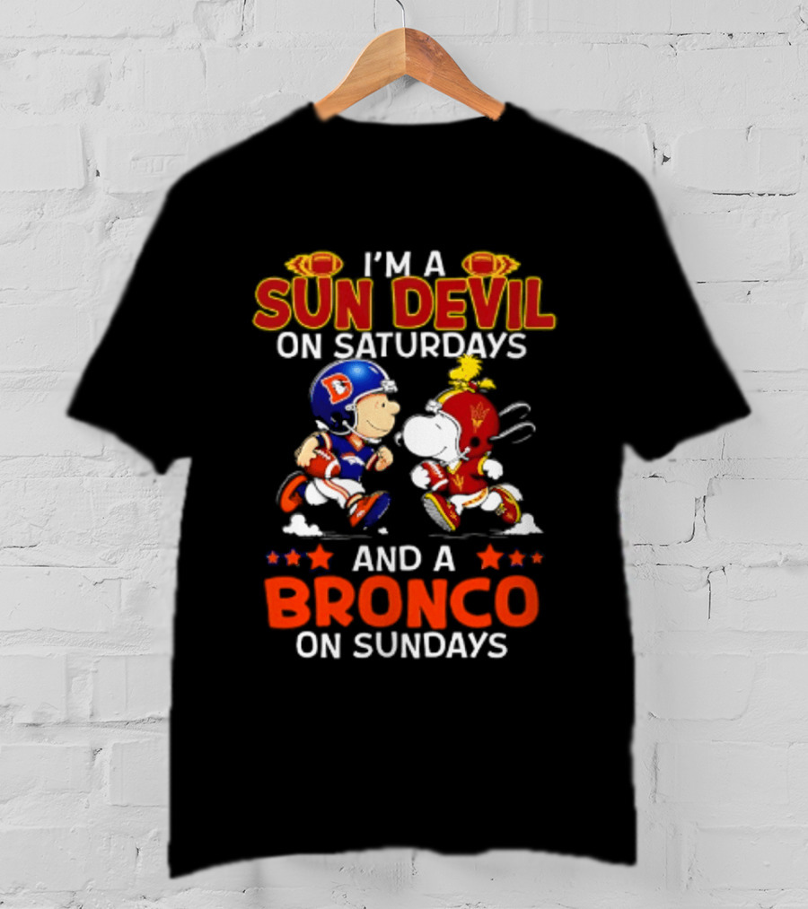 Peanuts I'm A Sun Devil On Saturdays And A Bronco On Sundays Football Cartoon T-Shirt