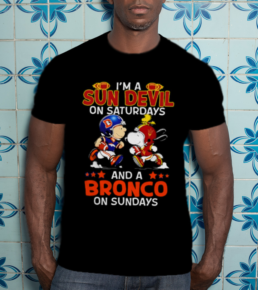 Peanuts I'm A Sun Devil On Saturdays And A Bronco On Sundays Football Cartoon T-Shirt