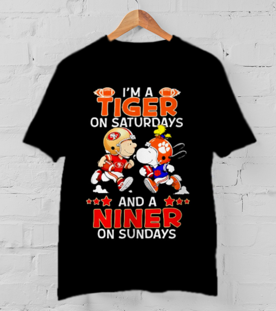 I'm A Clemson Tiger On Saturdays And A San Francisco 49ers Niner On Sundays Peanuts Characters Football Fan T-Shirt