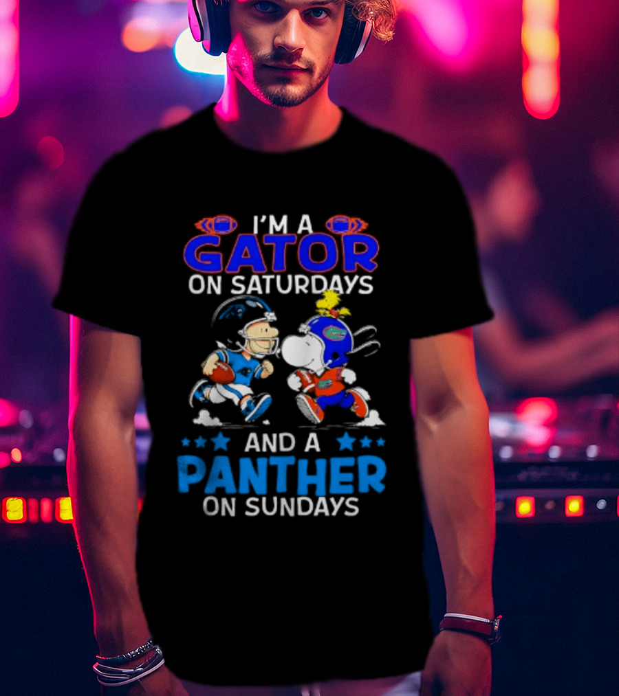 Peanuts I'm A Gator On Saturdays And A Panther On Sundays Football T-Shirt