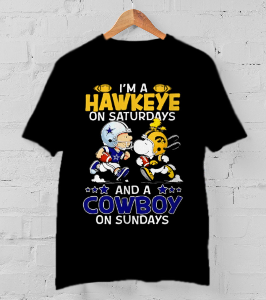 Peanuts I'm A Hawkeye On Saturdays And A Cowboy On Sundays Charlie Brown Snoopy T-Shirt