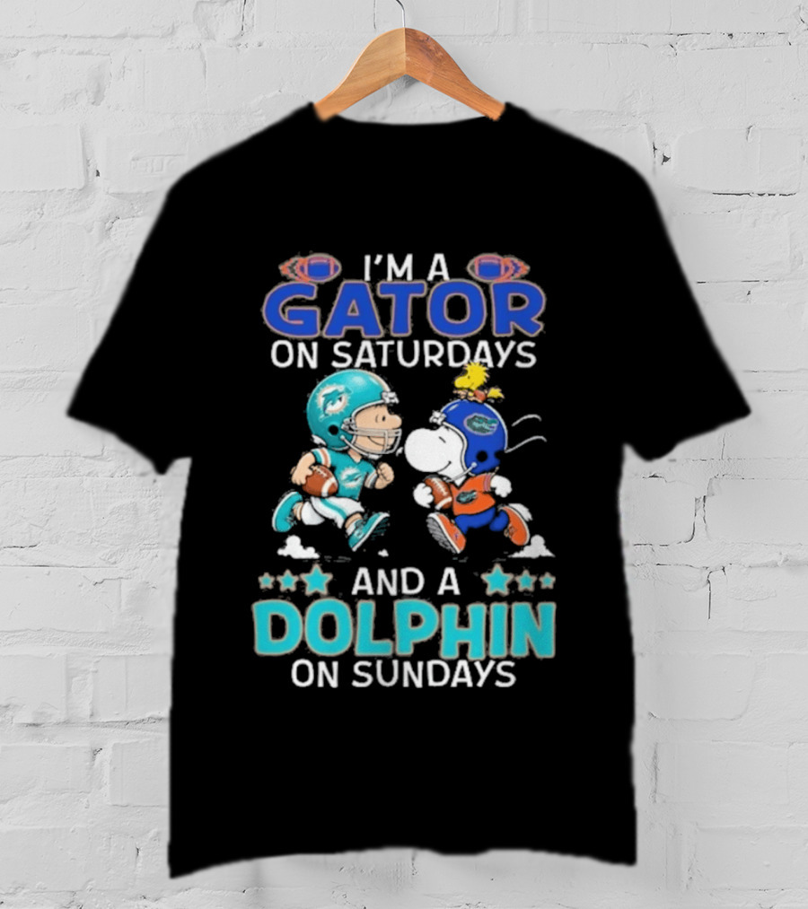 Charlie Brown Snoopy Gator Saturdays Dolphin Sundays Football T-Shirt