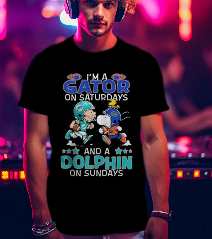 Charlie Brown Snoopy Gator Saturdays Dolphin Sundays Football T-Shirt